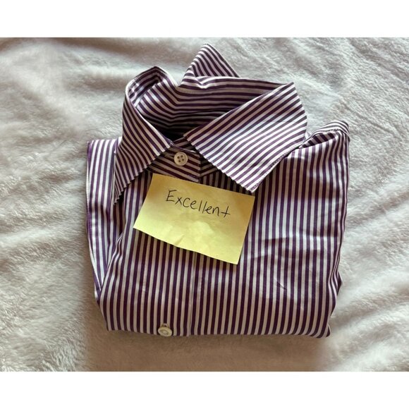 Faconnable Womens Purple White Striped Long-Sleeve Button-Down Shirt Size 4 - Picture 9 of 9
